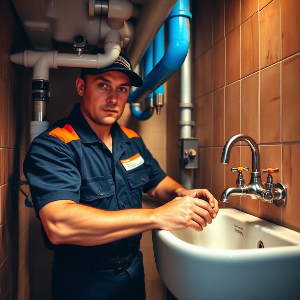 Australian plumber working under a sink
